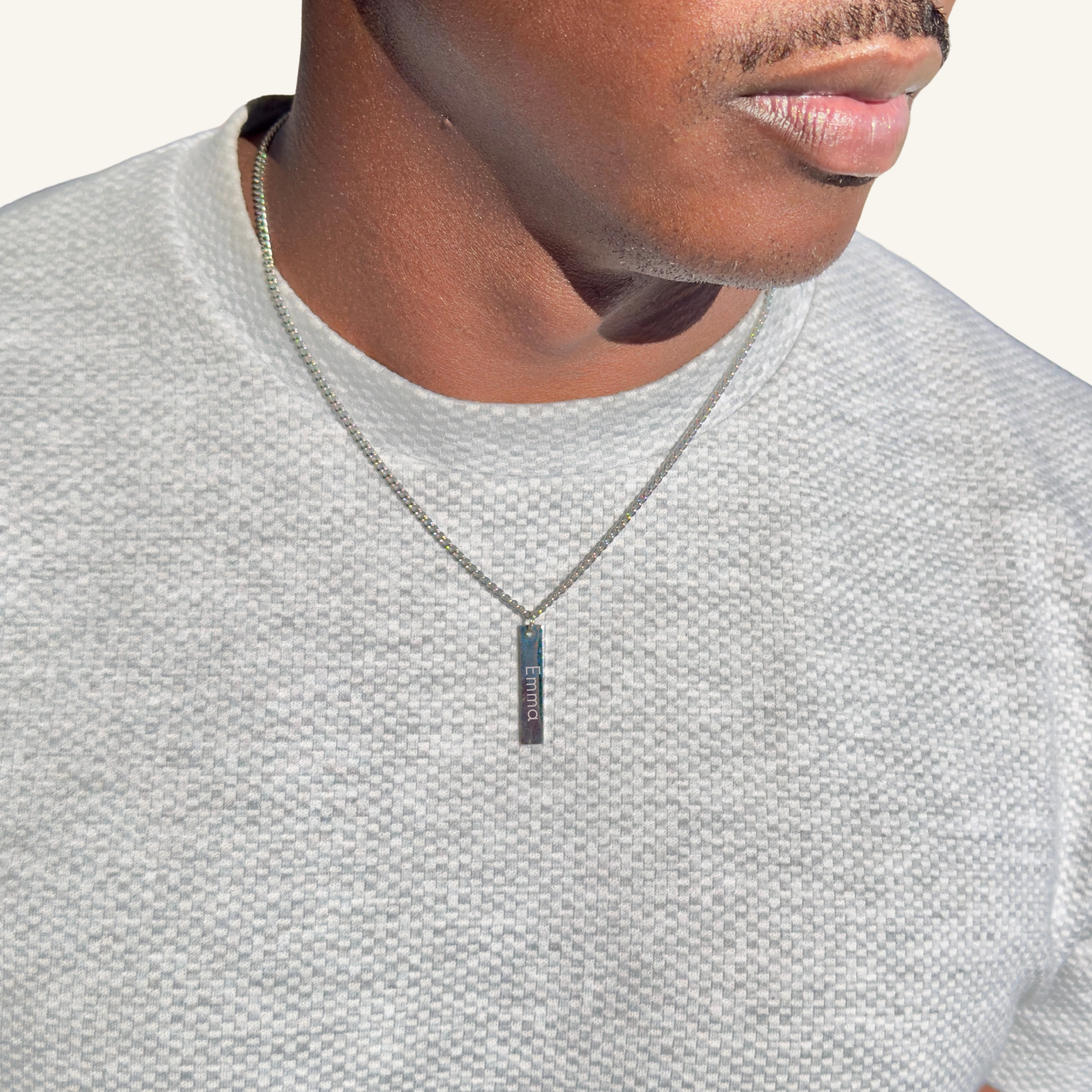 Silver Men's Personalized Bar Necklace