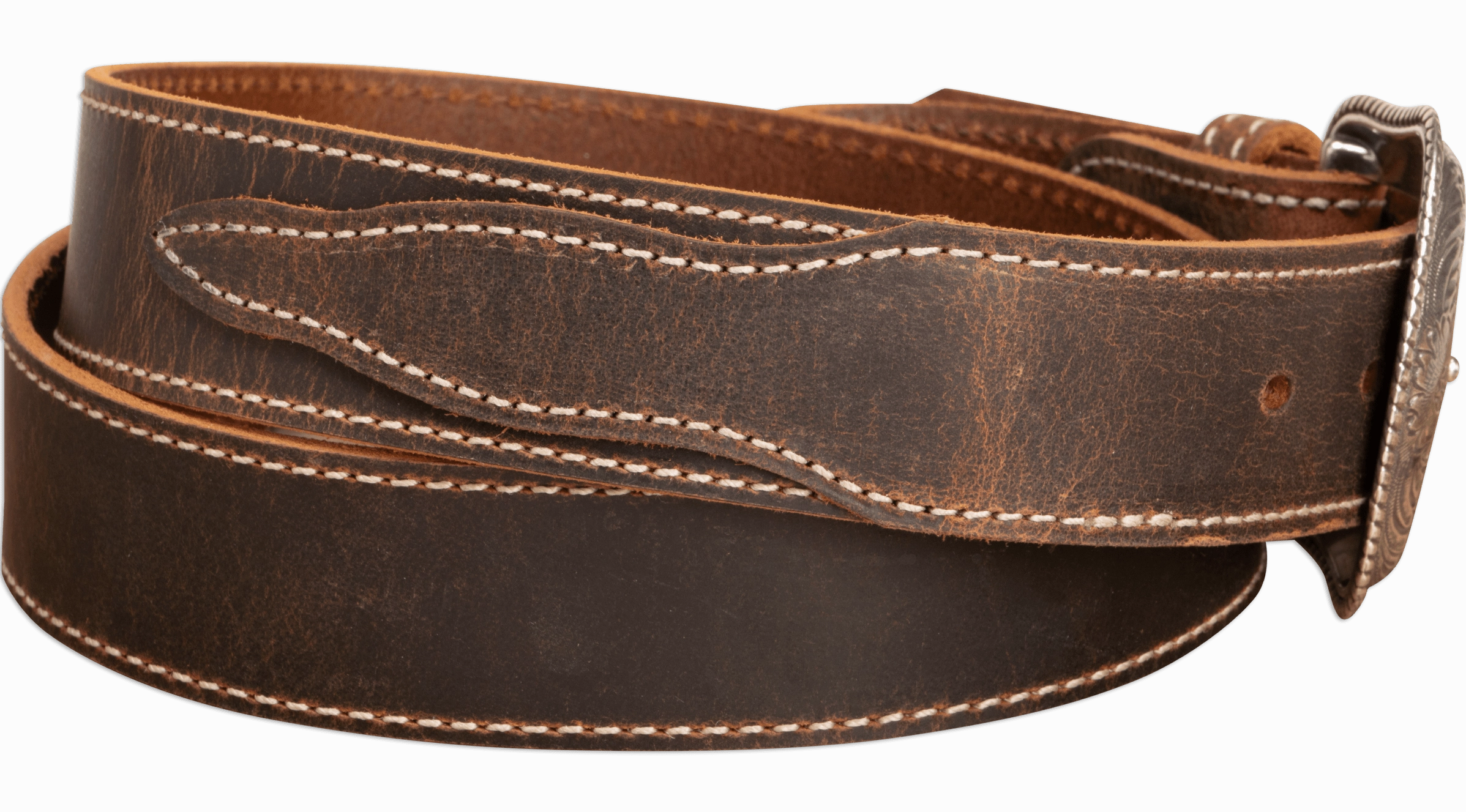 The Crazy Horse: Men's Oil Tanned Stitched Western Leather Belt 1.50" With Scalloped Ends
