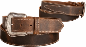 The Crazy Horse: Men's Oil Tanned Stitched Western Leather Belt 1.50" With Scalloped Ends