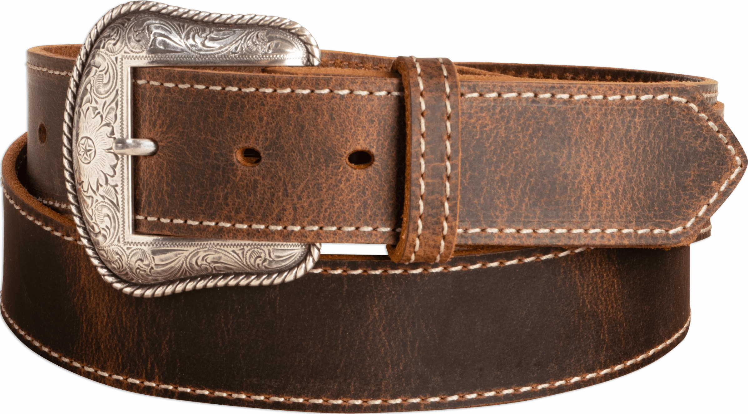 The Crazy Horse: Men's Oil Tanned Stitched Western Leather Belt 1.50" With Scalloped Ends