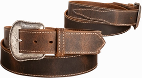 The Crazy Horse: Men's Oil Tanned Stitched Western Leather Belt 1.50" With Scalloped Ends