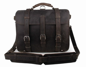 TucciPolo 7072J-1 Dark Grey Crazy Horse Leather Men's Briefcase Backpack Travel Bag