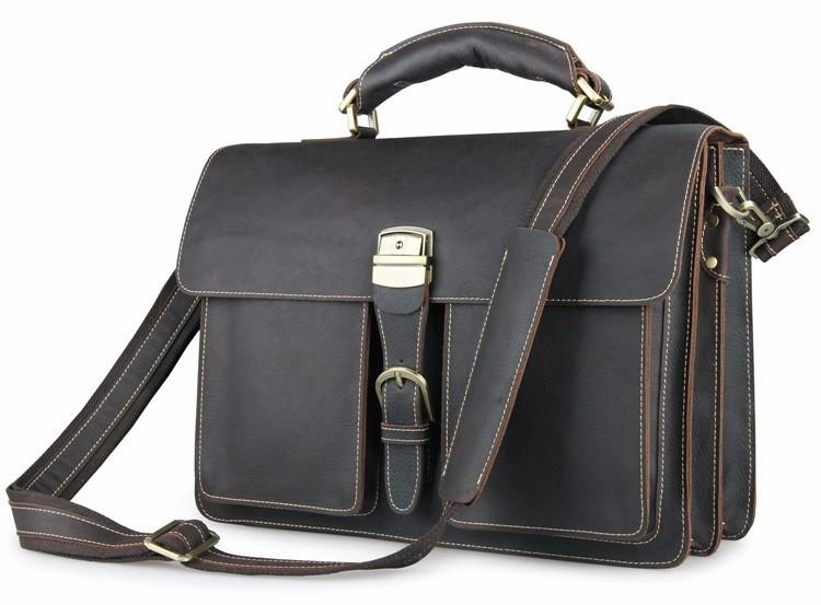 TucciPolo 7164Q Genuine Leather Men's Chocolate Briefcase Laptop Handbag