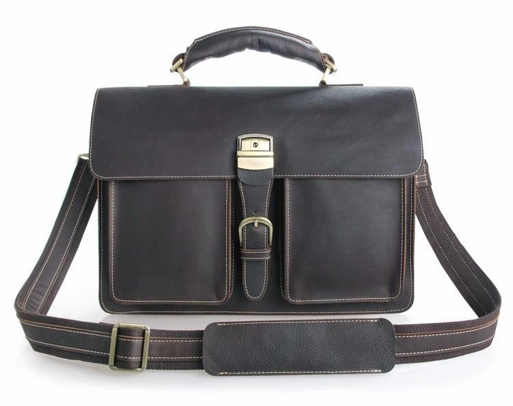 TucciPolo 7164Q Genuine Leather Men's Chocolate Briefcase Laptop Handbag