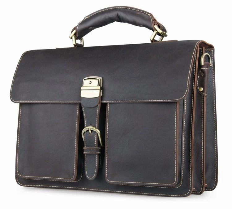 TucciPolo 7164Q Genuine Leather Men's Chocolate Briefcase Laptop Handbag
