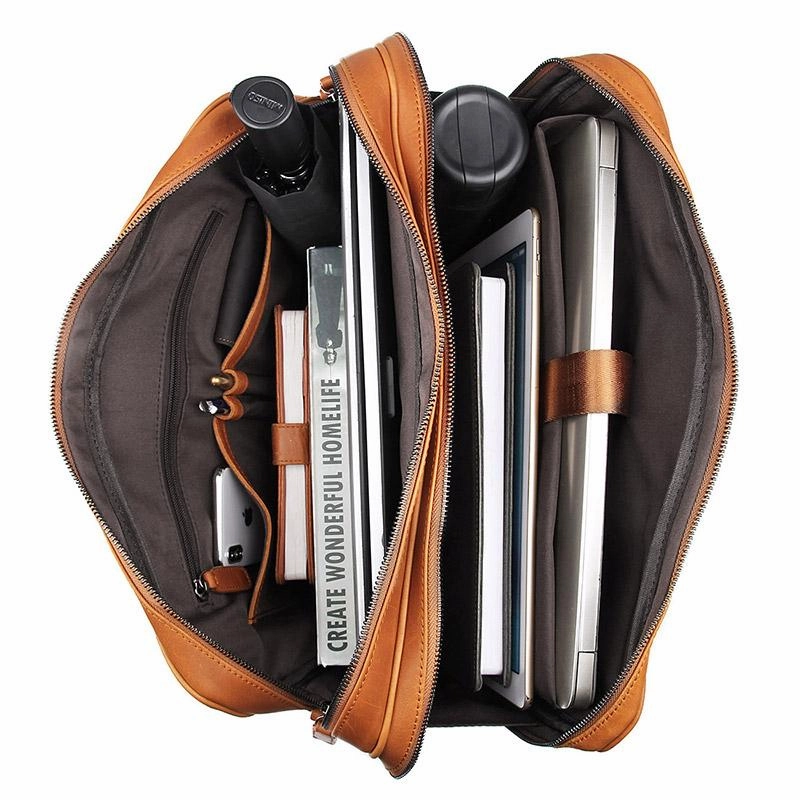 TucciPolo 7348B-2 Bright Brown Genuine Cowhide Men's Laptop Briefcase handbag