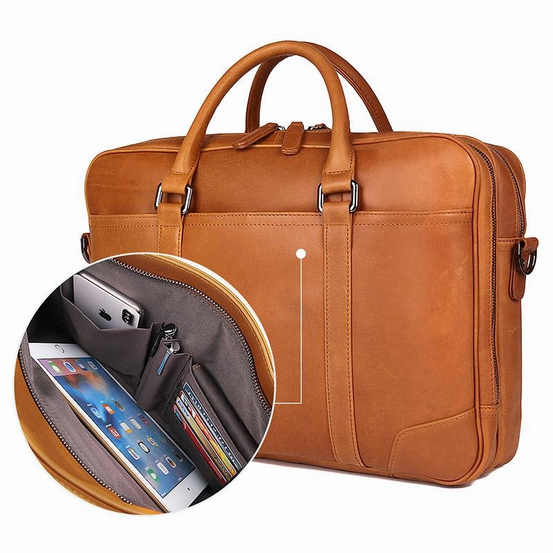 TucciPolo 7348B-2 Bright Brown Genuine Cowhide Men's Laptop Briefcase handbag