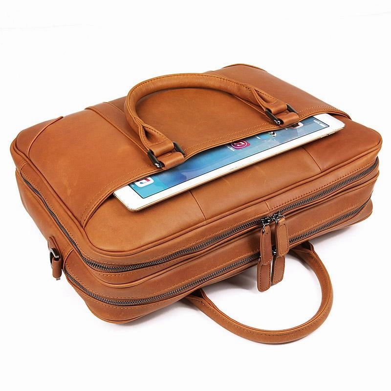 TucciPolo 7348B-2 Bright Brown Genuine Cowhide Men's Laptop Briefcase handbag