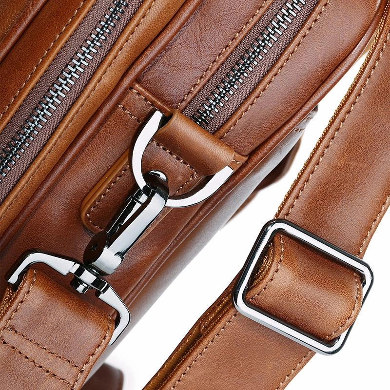 TucciPolo 7348B Men's Genuine Leather Brown Laptop Briefcase Handbag