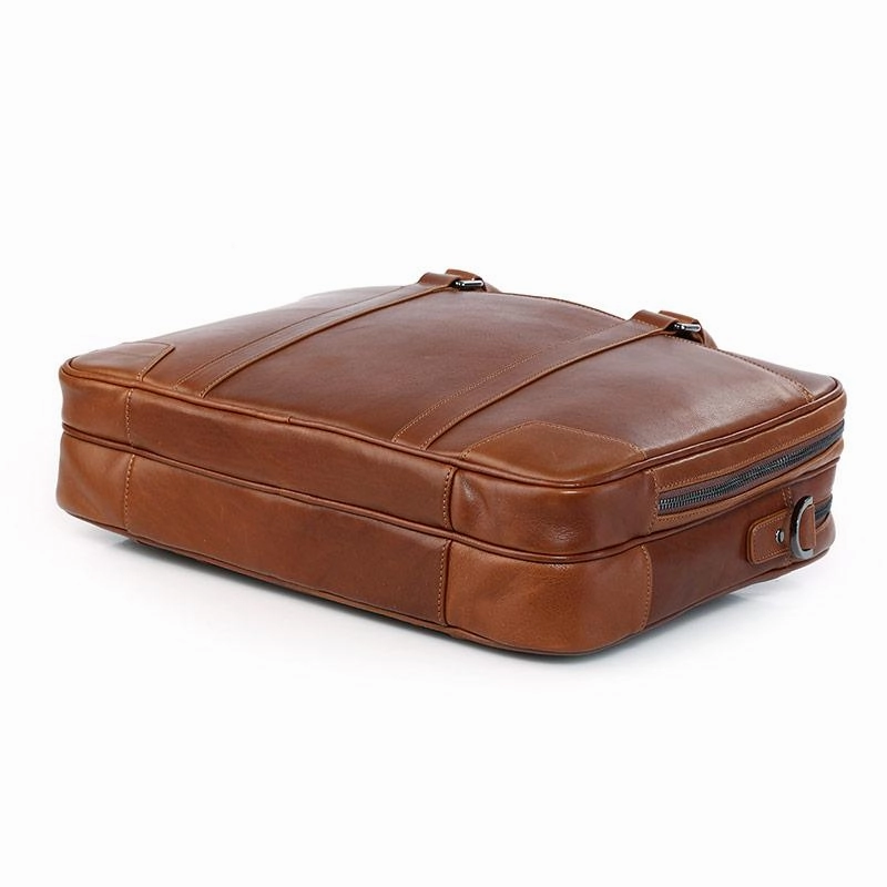 TucciPolo 7348B Men's Genuine Leather Brown Laptop Briefcase Handbag