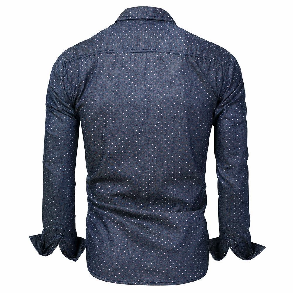 West Louis™ Polka Dot Denim Dress Shirt