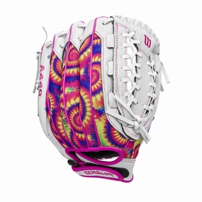 Wilson WBW10164212 A440 Flash 12" Youth Outfield Fastpitch Softball Glove Right Hand - White/Pink/Tie Dye