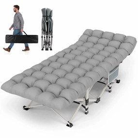 ZENPETIO 28" XL Outdoor Folding Camping Cot for Adults, Gray Cot Gray Pad